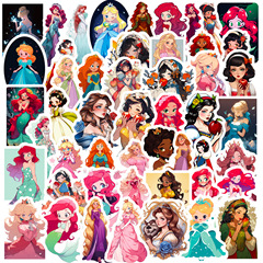 50 colorful cartoon princess stickers for European and American children, cartoon princess baby girl kindergarten reward sticker set princess collection