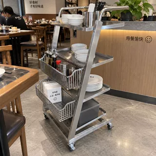 手推餐车整体焊接备菜架酒店不锈钢商用4层菜架万向轮筛子不挡脚