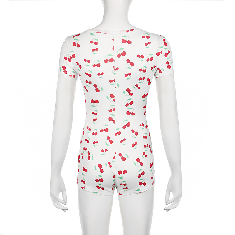 Mono sexy de manga corta con escote en V profundo y cuello halter, cómodo y ajustado para estar en casa.