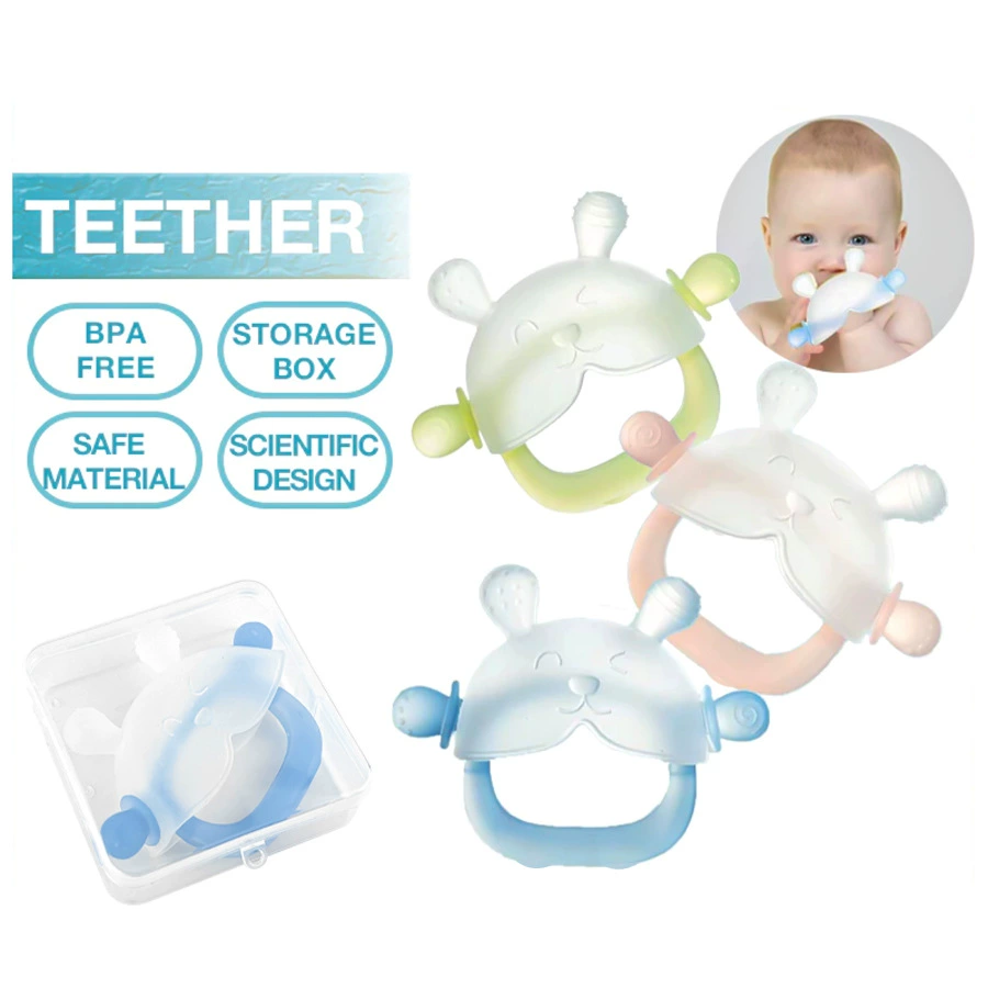 Children's rabbit, teether, safe food silicone with clove mushrooms, (Cross-border trading)