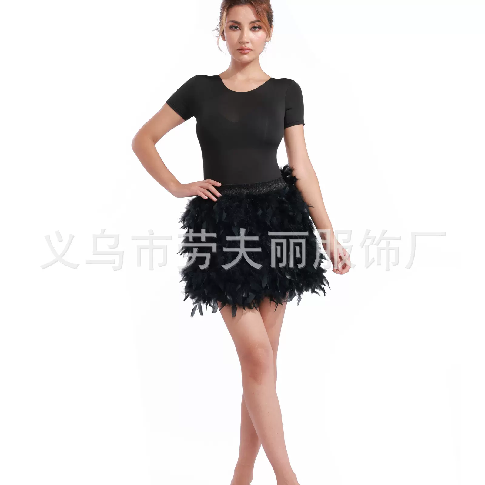 定制跨境新款2025外贸半身裙短裙真羽毛裙子半身裙欧美街头不规则