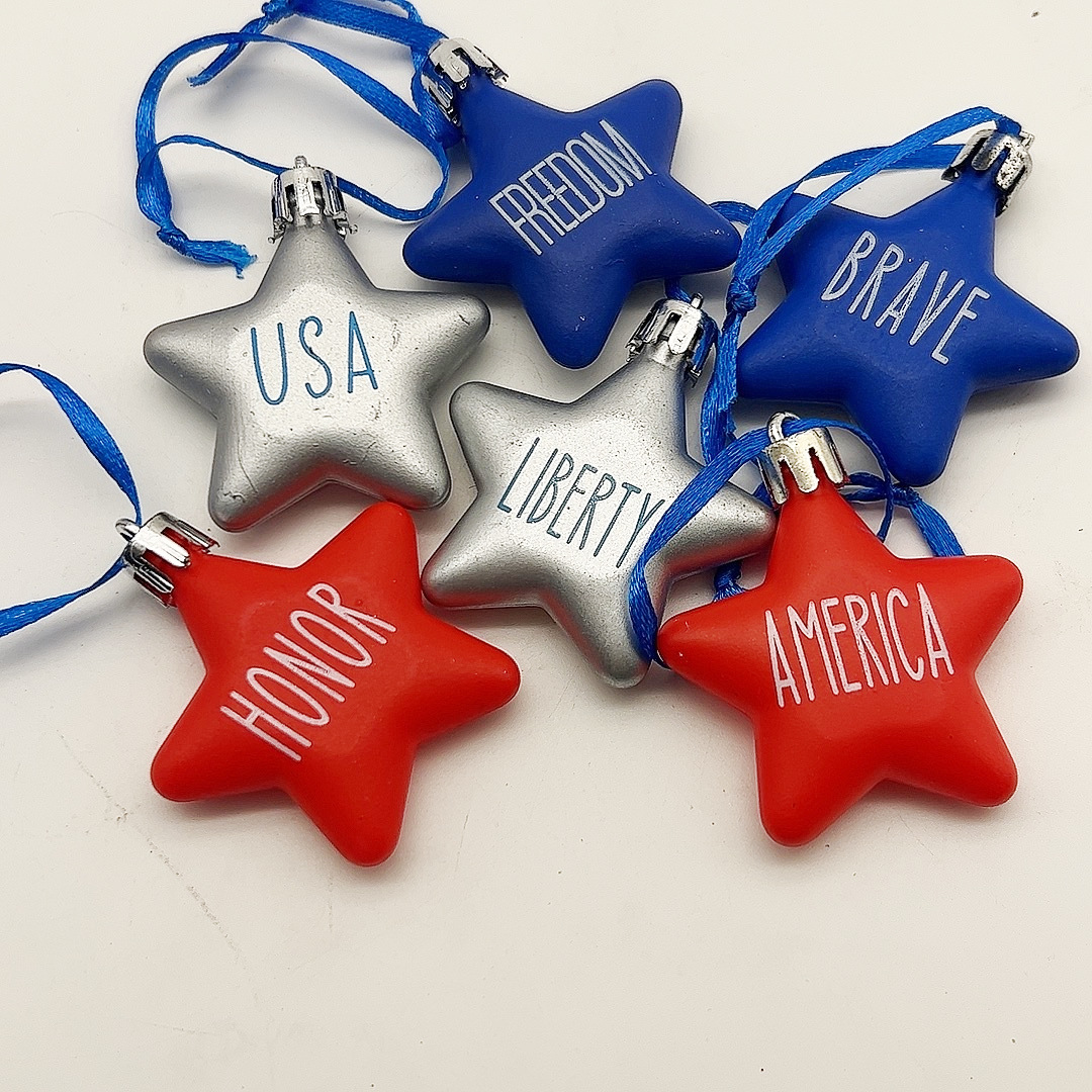 Decoraciones Patrióticas para Fiestas del Día de la Independencia Americana, Colgante de Plástico con Estrella de Cinco Puntas de 5CM
