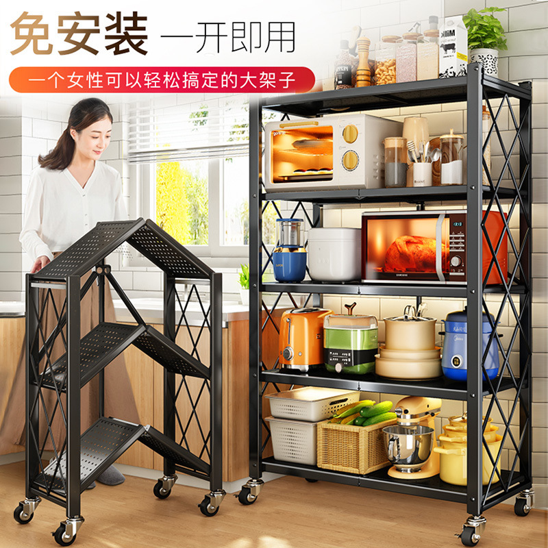 Estante plegable de cocina sin instalación Estante de acabado de piso multicapa Estante de almacenamiento para horno microondas Estante de almacenamiento