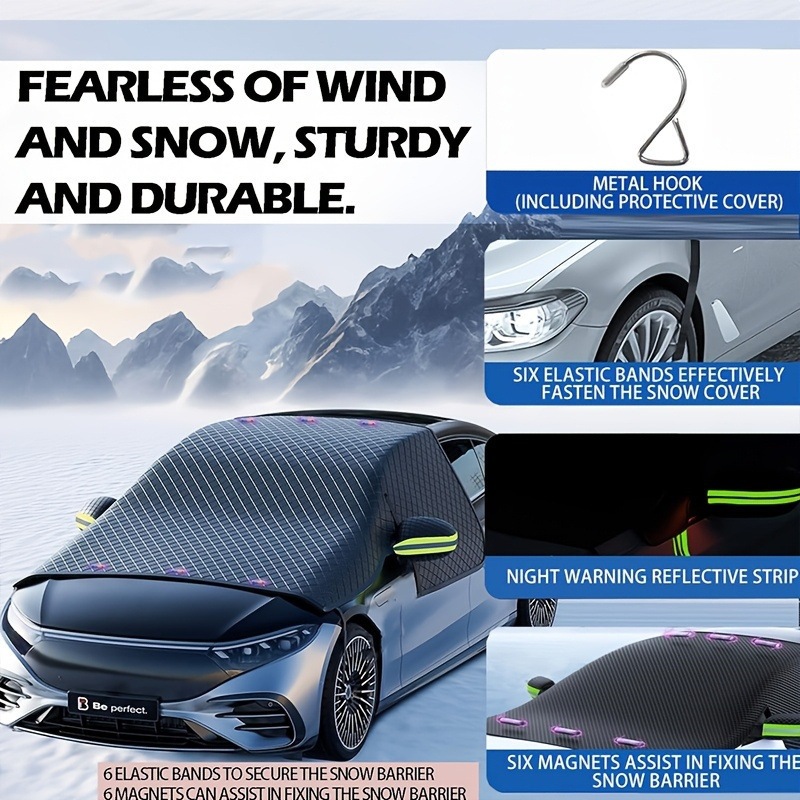 Cross-Border Car Snow Cover with Magnetic Attachment, Thickened Half-Cover Car Cover, Anti-Frost and Snow Cover for Car, Front Windshield Snow Protection Wholesale