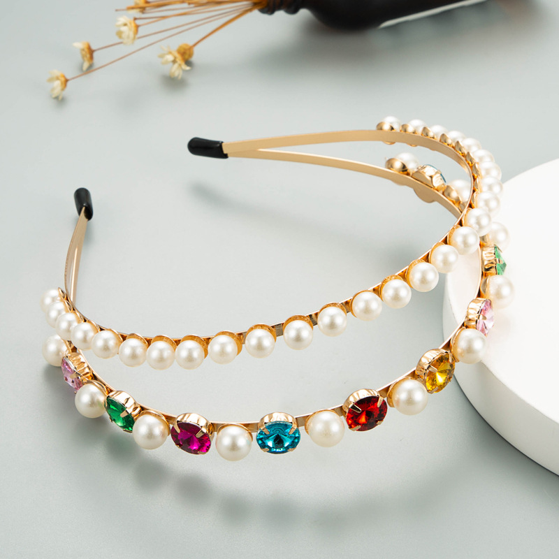 Fashion Pearl Inlaid Rhinestone Double-layer Headband display picture 3