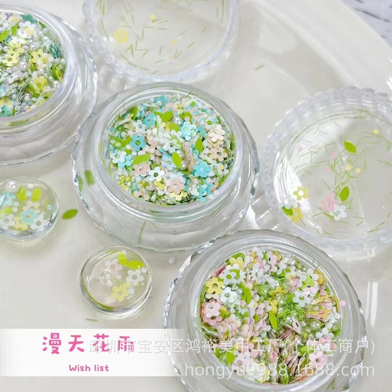 2026 Internet Celebrity Sequins Spring Special Oil Painting Floral Mixed Sequins Fresh Nail Art Materials Pearls