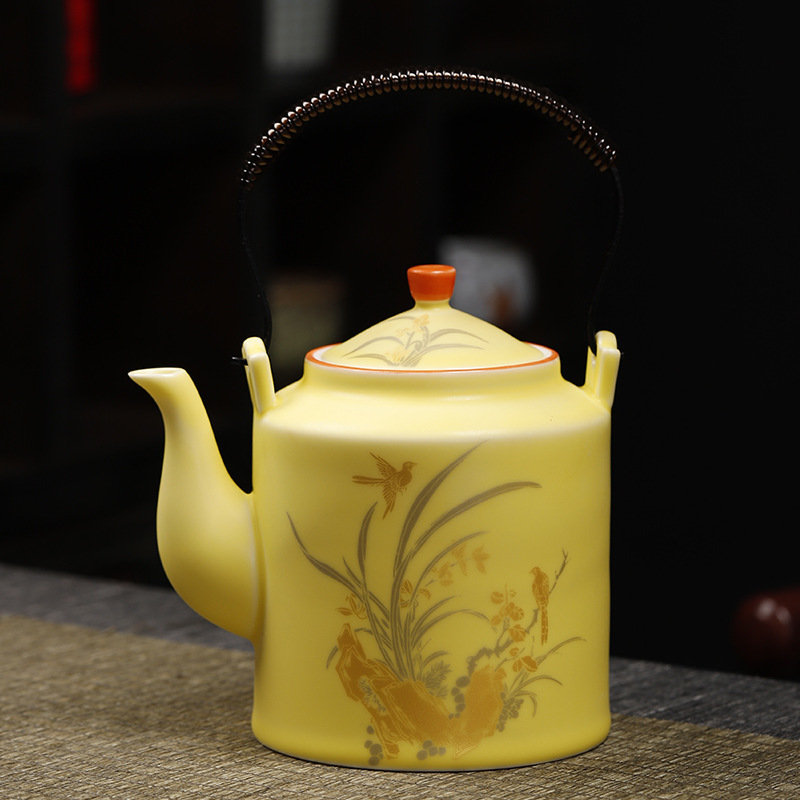 亜光蘭カンフー茶器小橋壺シンプルリビング家庭用ティーポット陶磁器フィルタ単一大提梁壺|undefined