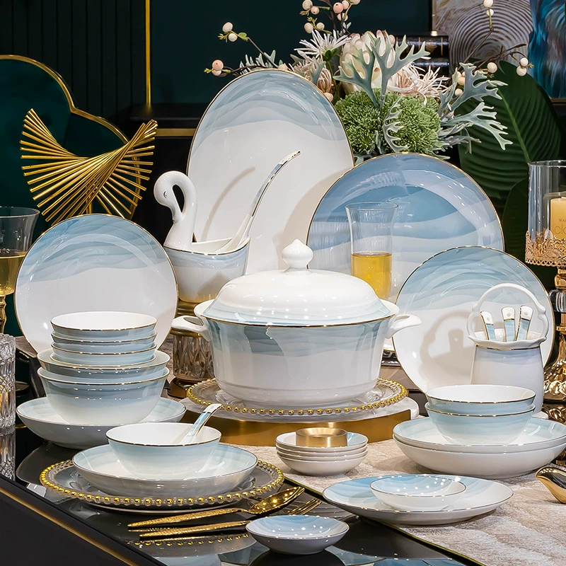 Посуды Jingdezhen, набор столовых принадлежностей, керамические тарелки круглые, глубокие блюда, блюдо с чернилами и свежим стилем, миски и палочки, выбор оптом