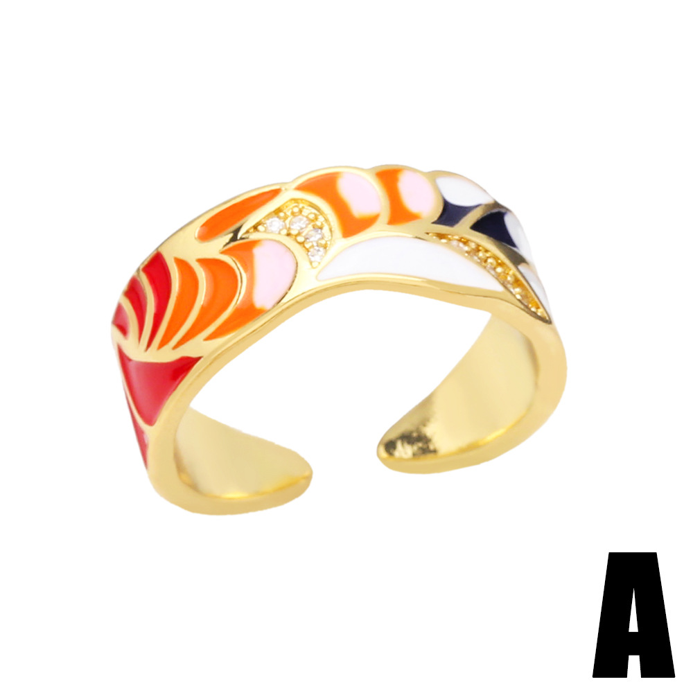 New Dog Pattern Colorful Dripping Oil Copper 18K Gold-plated Adjustable Ring