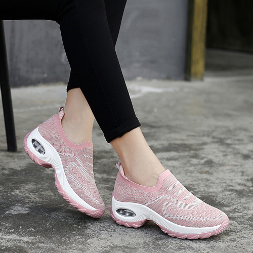 New women's shoes, flying weaving air cushion shoes, spring women's casual shoes, foreign trade thick soles, fashionable and breathable women's shoes