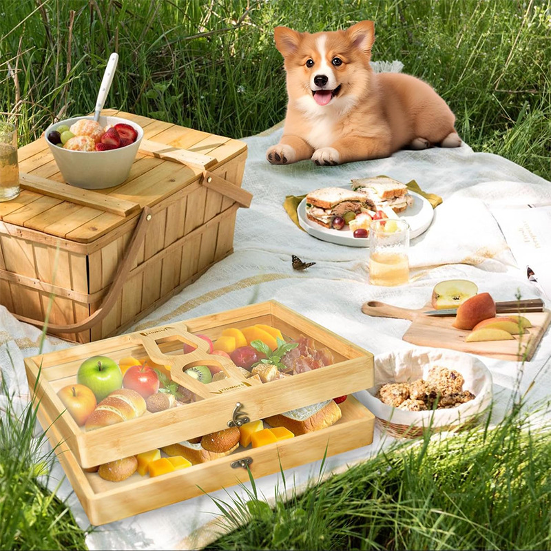 Caja de nueces de madera tipo plegable camping al aire libre refrigerio caja de almacenamiento de frutas portátil regalo de mano caja de madera fiesta