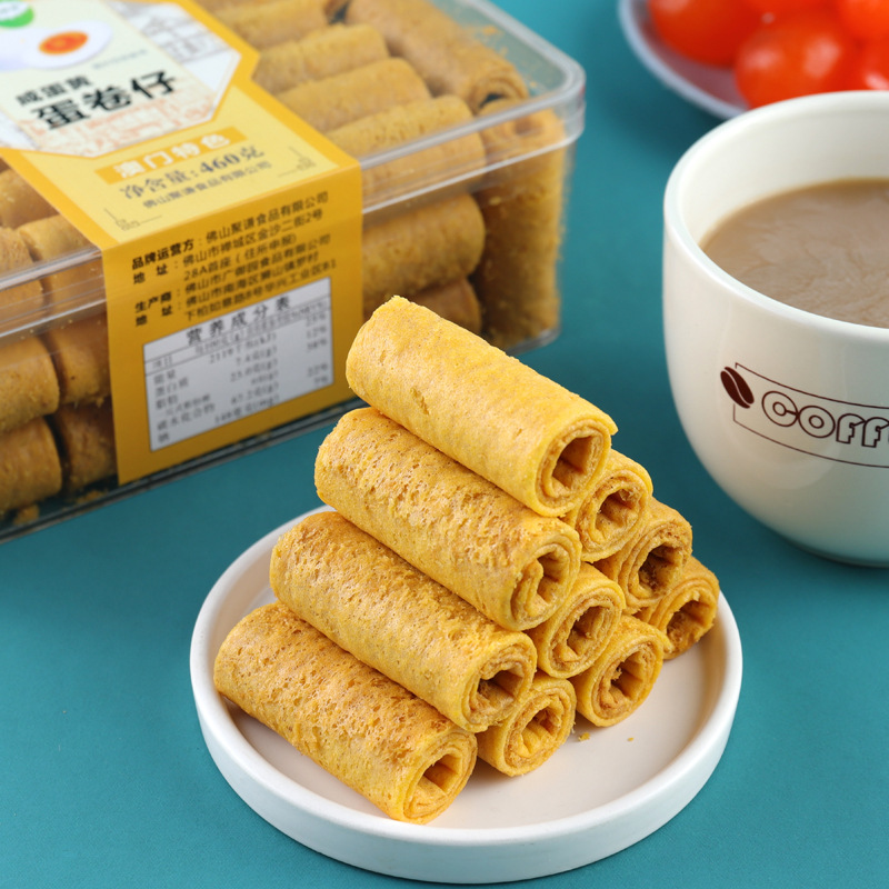 益树李传统小吃糕点咸蛋黄蛋卷休闲零食饼干香葱海苔口味批发酥脆