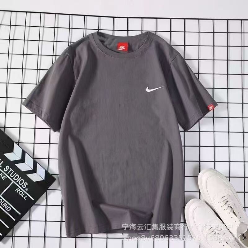 チェック柄Tシャツ メンズ 半袖 韓国風 スポーツカジュアル ホワイト 左側チェック刺繍 カップル向け スリムフィットTシャツ 丸首