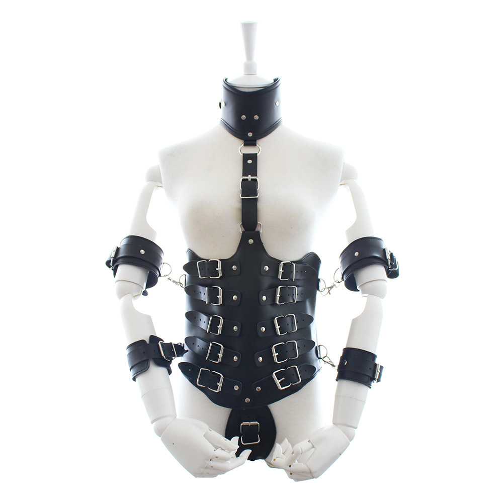 Direct Manufacturer Sales Erotic Armor Leather Bondage Clothes Queen Costume Bondage Hand and Neck Restraint Adult Apparel