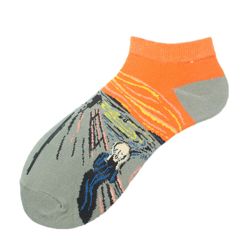Calcetines de tobillo para hombre primavera y verano calcetines nuevos calcetines de corte bajo para mujer pintura al óleo calcetines de moda europeos y americanos ins al por mayor transpirable