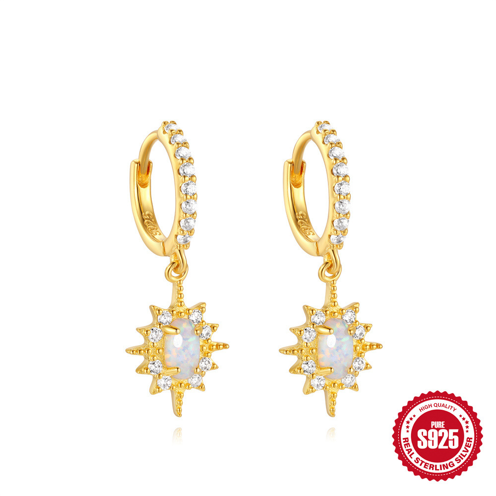 Todo fósforo europeo y americano s925 plata de ley uso diario estrella octogonal Opal/opal moda pendientes pendientes ganchos para los oídos