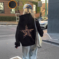 欧美亚马逊慵懒高级感2025冬款字母套头宽松保暖时尚印花星星卫衣