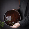 Hand drawn Heavy bamboo circular Tray Retro Hand drawn Hydrangea Flower Pot Kungfu Online tea set Storage tray Fruit plate