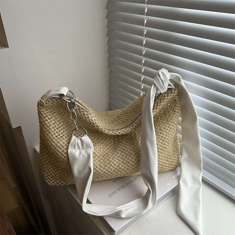 2024 verano ins nuevo nicho de alta sensación de bolso de brazo simple bolso de paja de gran capacidad bolso de hombro