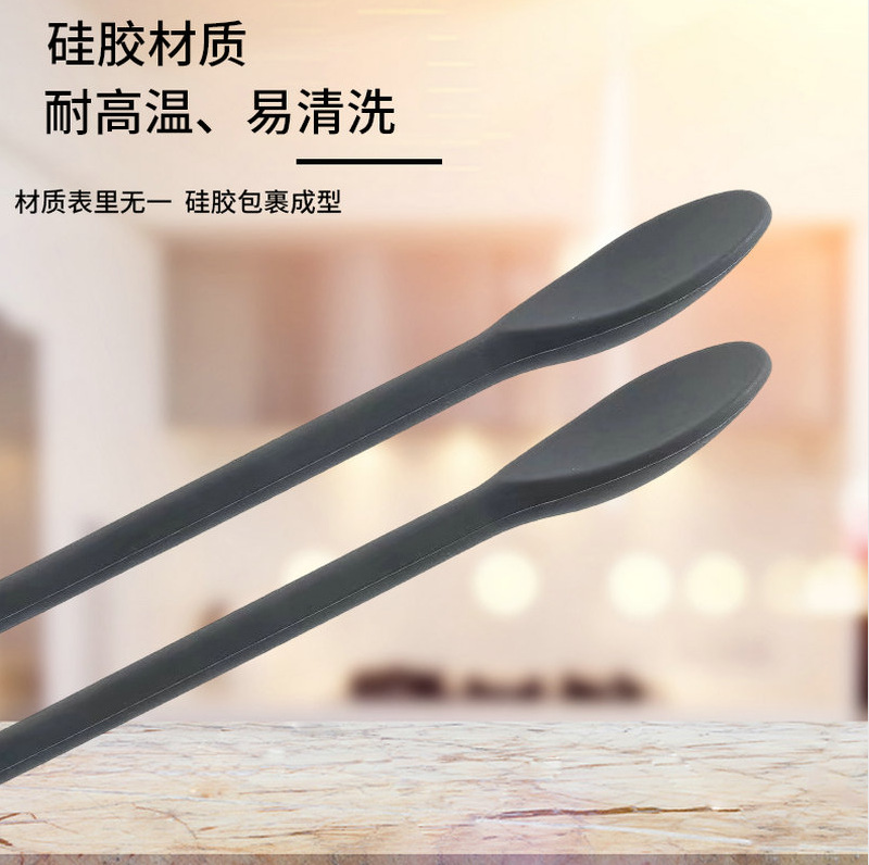 Cuchara de palillos de silicona diaria alargada multiusos bebida leche té varilla de agitación cuchara resistente al calor paquete integrado de doble uso