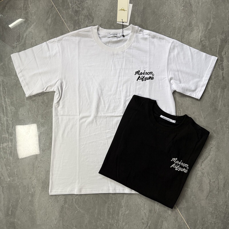 Foreign Trade Maison Kitsune Classic Mk Embroidered Letter Casual Loose-Fitting Unisex Couple's Short-Sleeve T-Shirt Trendy