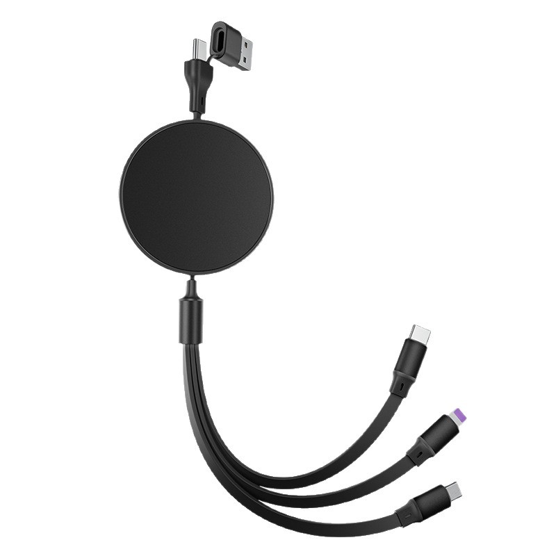 2-in-1 to 3 Retractable Data Cable 100W Fast Charging 3-in-1 Multifunctional Type-C 1-to-3 Data Cable Customizable