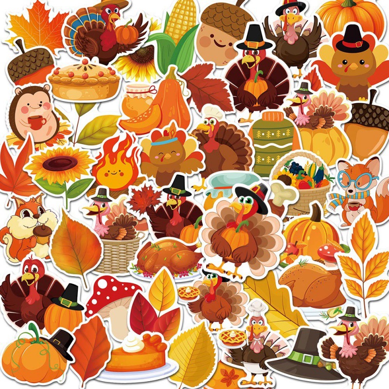 Otoño Día de Acción de Gracias Fiesta Decoración Etiquetas Etiquetas de sello Cumpleaños Maple Turkey Decoration Stickers