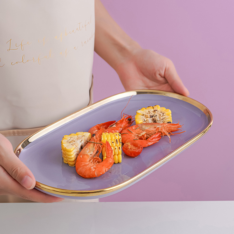 Tazón plato traje hogar nórdico luz lujo borde dorado vajilla tazón plato creativo rojo tazón de cerámica tazón de fuente personalizado combinación de placa