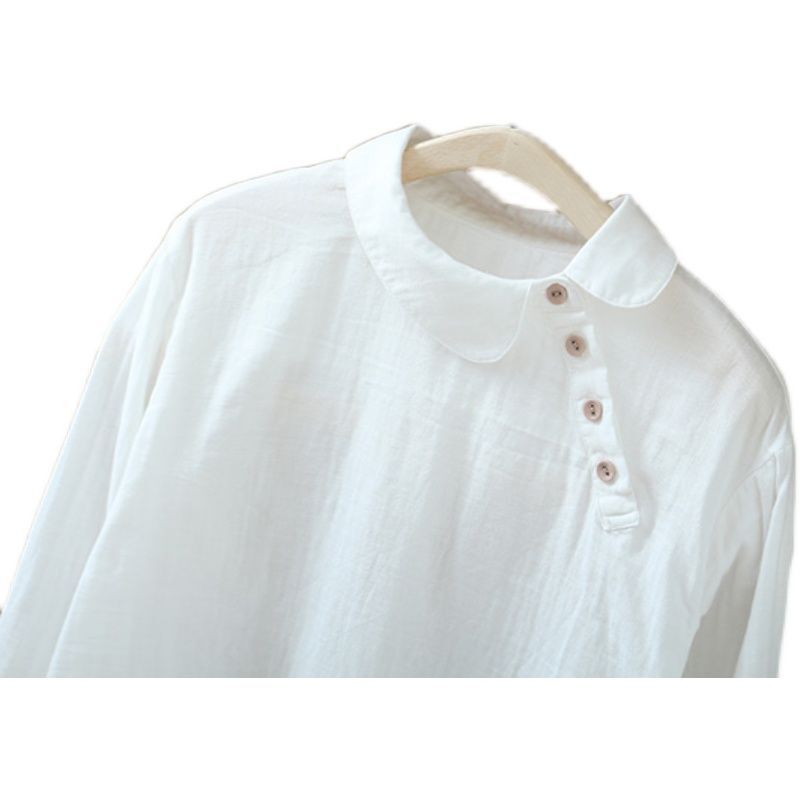 Designer New Chinese-Style Doll Collar Imported High-End Long-Sleeve White Shirt, Cotton-Linen Vintage Age-Reducing Cotton Blouse Top Designer New Chinese-Style Doll Collar Imported High-End Long-Sleeve White Shirt, Cotton-Linen Vintage Age-Reducing Cotton Blouse Top