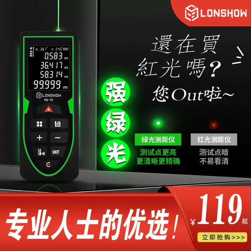 Longshuo лазерный дальномер для внутренних измерений Высокоточный горизонтальный измеритель дальности артефакт зеленого света литиевая электрическая прямая электронная линейка