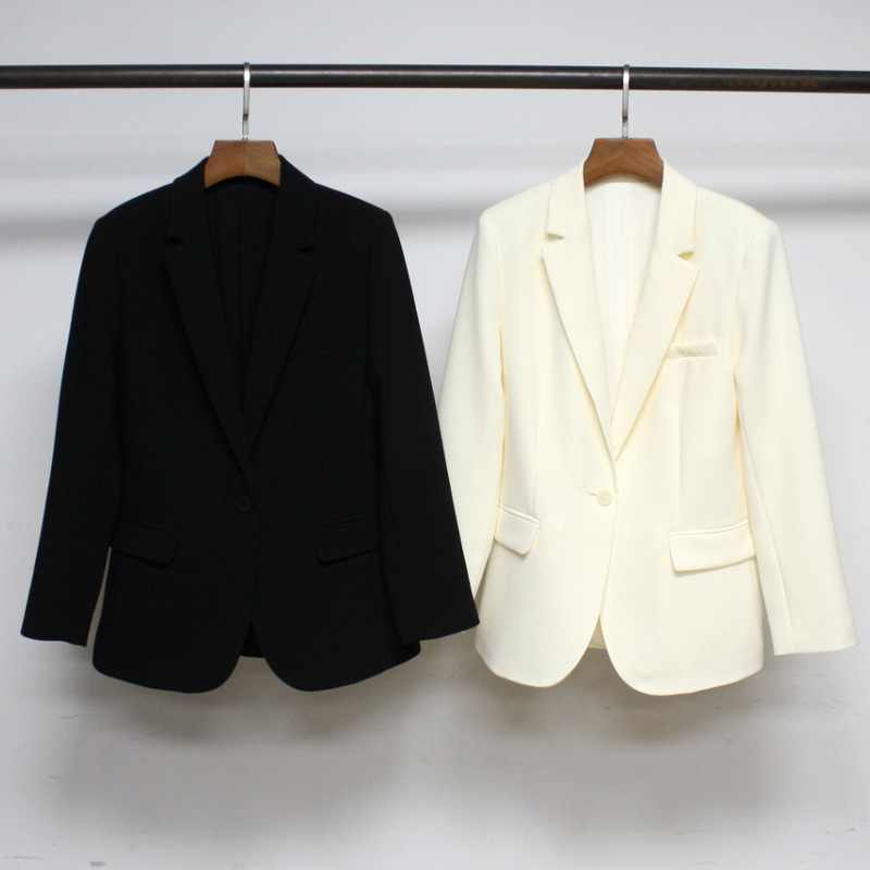 [Special Offer] Th Straight-Leg Boyfriend Style Suit Jacket Two-Color One-Button Waist B-Wear Long Sleeve Slim Suit