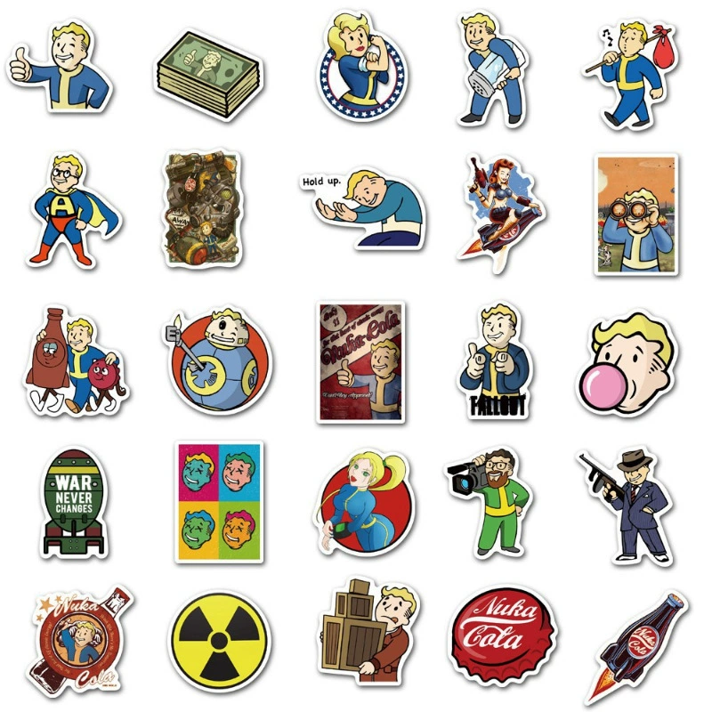 Набор наклеек Fallout Vault Boy — 50 ПВХ водостойких мультяшных наклеек, 4–6 см