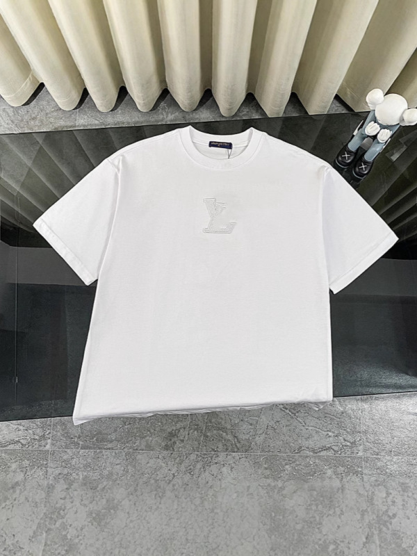 正しいバージョン Lujia 25ss 夏新定番レターロゴヘビーデューティ万針刺繍半袖ラウンドネック Tシャツ|undefined