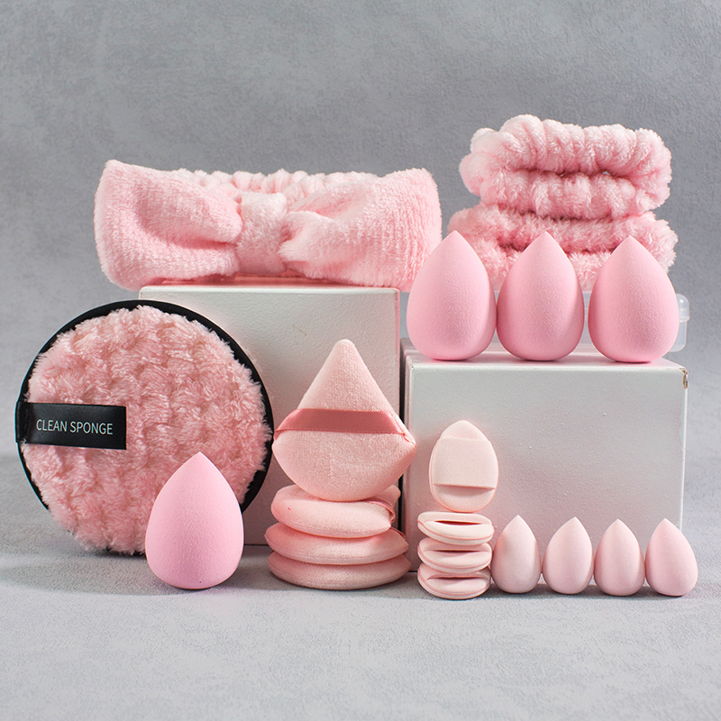 Coral veludo cabello banda de maquillaje huevo banda de cabello polvo de lavado de cara conjunto de lavado de cara polvo de algodón transfronterizo polvo de polvo image 13