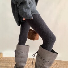 韩系秋冬深灰色连裤袜女千金风立体菱格加厚保暖打底裤袜显瘦显高