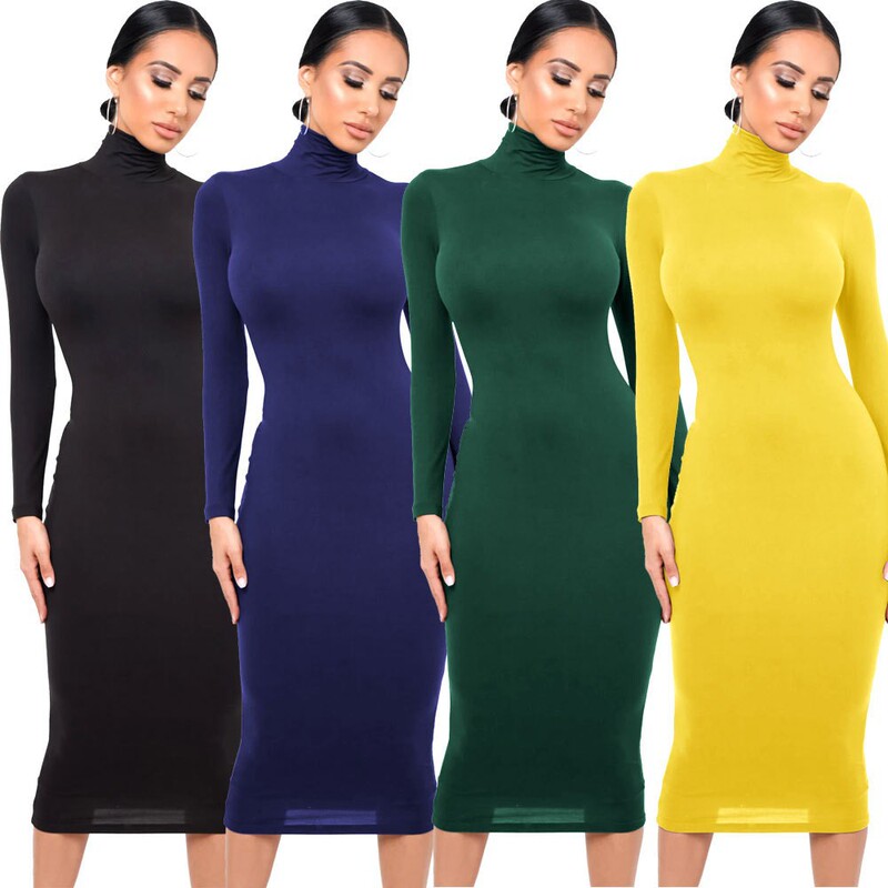 Amazon's New Autumn and Winter Dress, Sexy Turtleneck Dress, Fleece-lined Thickeneded Slim Hip Skirt