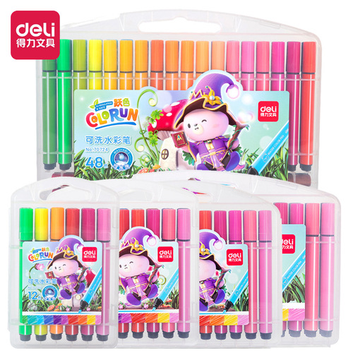 Deli stationery washable watercolor pens for students and children painting graffiti pens triangular pole color brushes 12/24/36 colors