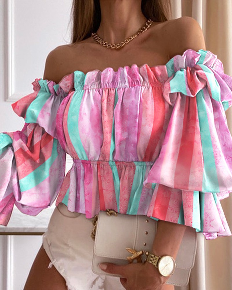 Camisa plisada de un solo hombro de nueva moda europea y americana para mujer, versátil, moderna, antiarrugas, de manga corta, diseño de hombros descubiertos de estilo americano