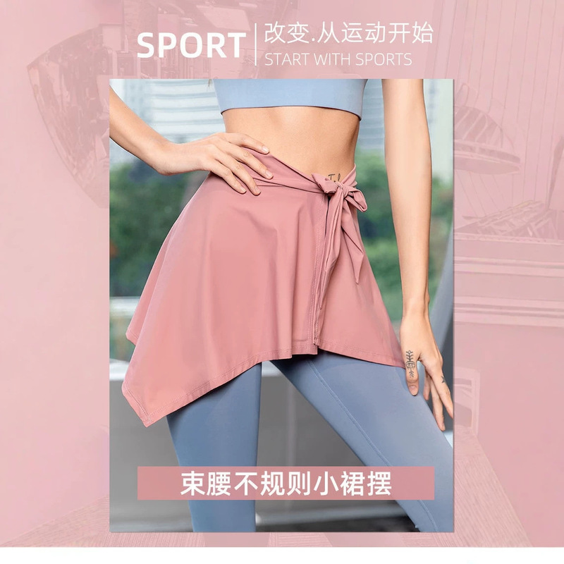 Sports yoga skirt to prevent embarrassment, hip-covering skirt, shawl, running waist-tie, anti-exposure outer skirt, black half-skirt