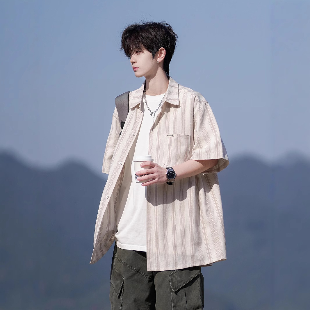 Striped Short Sleeve Shirt Men's and Women's 2025 Summer Thin Men's plus size Pure Cotton Top Men's Casual Shirt Jacket