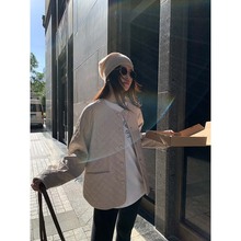 趋梦DT ETOLIE韩系高级感皮质菱格棉服外套女冬夹棉薄款宽松棉衣