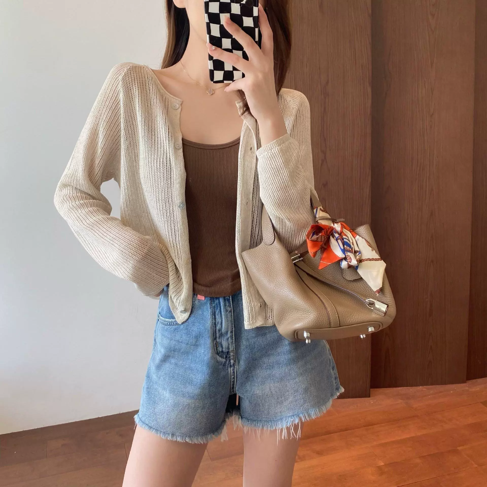 Silk cloak, summer sun protection clothing, thin vest, slip dress, cardigan, V-neckline