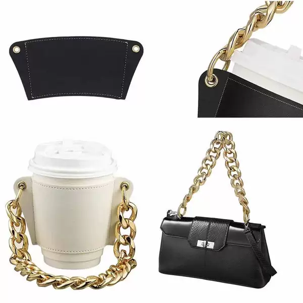 Golden aluminum chain+black leather case