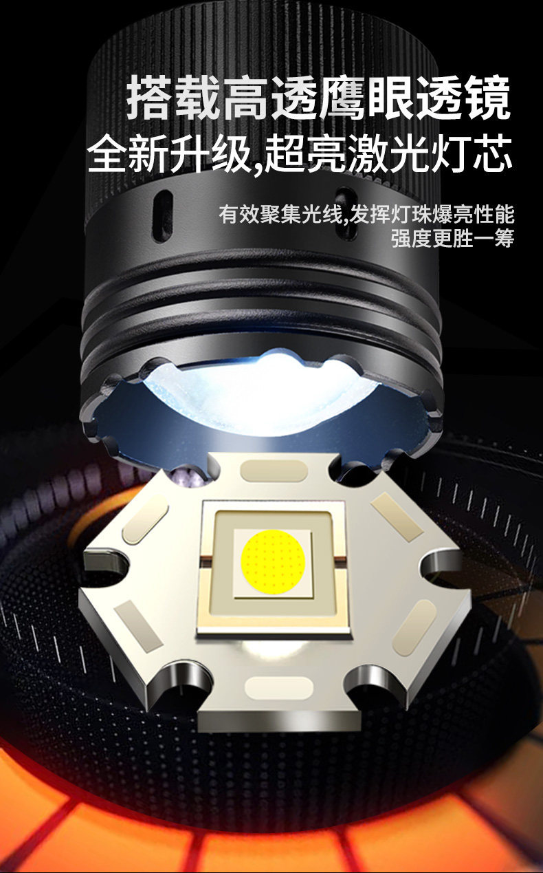 6 New High-Intensity Flashlights, Ultra-Bright, Large-Capacity, Military-Grade, High-Power, Rechargeable, Outdoor, Small and Portable