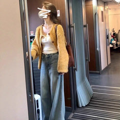 早秋慵懒风宽松黄色毛衣外套女秋冬2025新款爆款高级开衫针织上衣