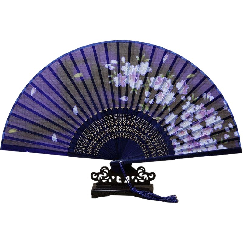 Ventilador plegable de seda ventilador de regalo artesanal de bambú ventilador plegable japonés antiguo estilo chino mango largo ventilador de seda productos de bambú al por mayor