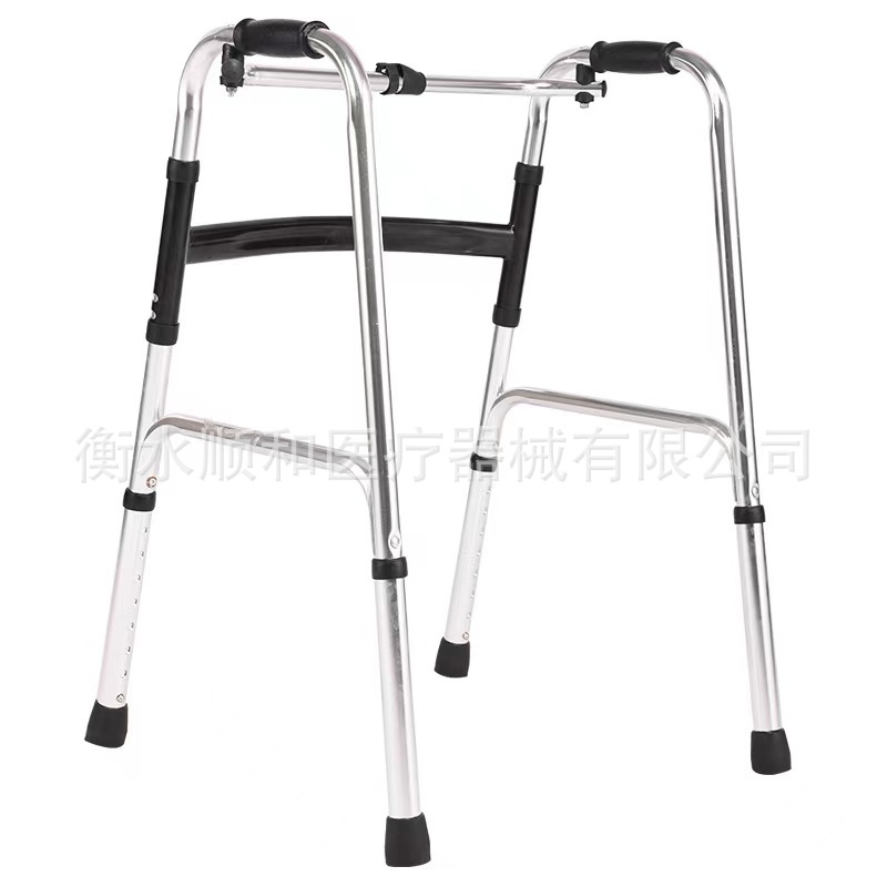 Asistente de caminar para ancianos empujable, anti-deslizante, altura ajustable y conveniente plegable con correa de rueda, aleación de aluminio