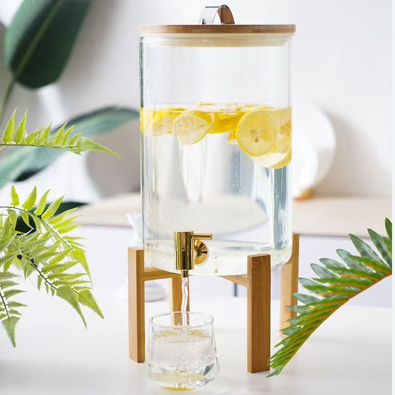 Gran capacidad de barril de bebida de vidrio para cafetería casera con grifos de frutas de té fermentado barril de agua fría resistente a altas temperaturas