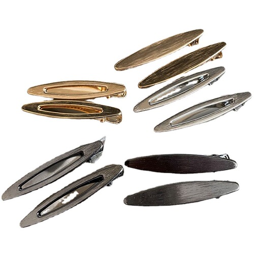 Metal bangs with scattered side hair, one-word duckbill style, side makeup, small hair clip for girls, hollow gold and silver clips