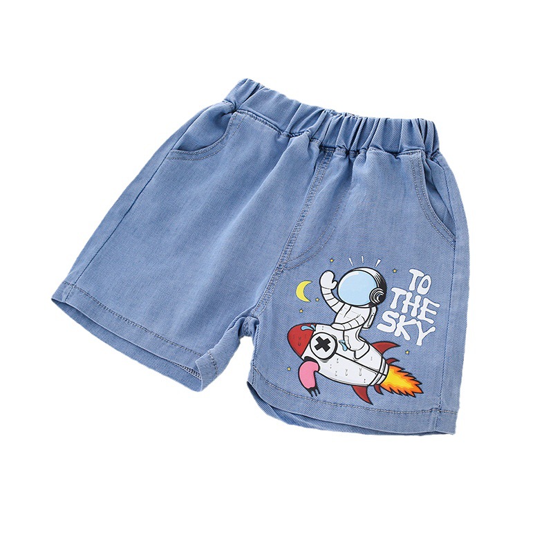 Girls' Boys' Denim Shorts Children's Summer Thin Tencel Triple Pants New Style Large Children's Outer Wear Cartoon Pants